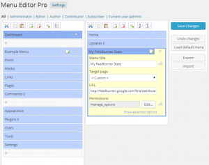 Menu editor interface