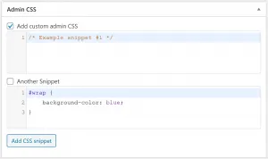 Screenshot of the “Admin CSS” section in the “Tweaks” tab
