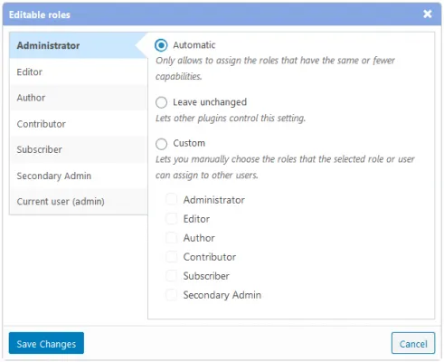 Screenshot of the Editable Roles dialog that was added in version 2.12