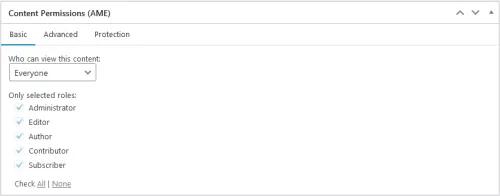 Screenshot of the “Basic” tab in the “Content Permissions” meta box