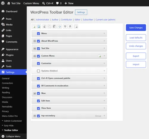 Toolbar Editor overall UI