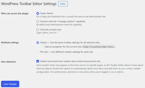 Toolbar Editor add-on settings