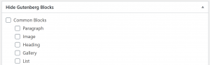 Screenshot of the "Hide Gutenberg Blocks" section in the "Tweaks" tab