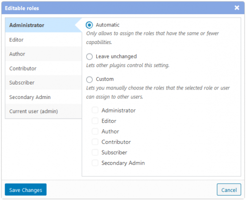 Screenshot of the Editable Roles dialog that was added in version 2.12