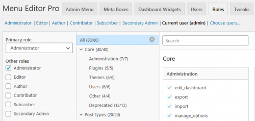 Screenshot of the new settings panel added in version 2.12 that lets you set the user role and assign multiple roles to one user